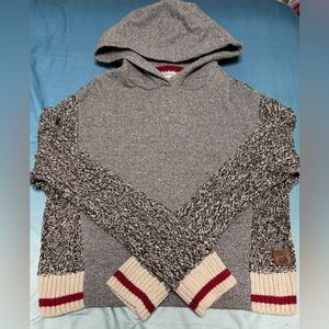 ROOTS CABIN KNIT HOODED PULLOVER CROP SWEATER